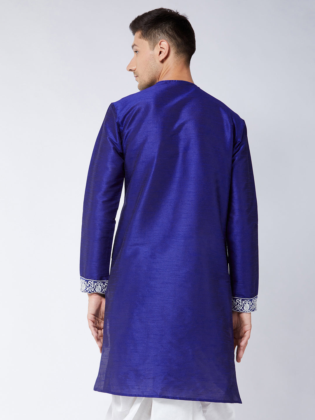 VASTRAMAY Men's Blue Silk Blend Kurta