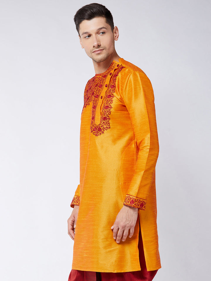 VASTRAMAY Men's Orange Silk Blend Kurta