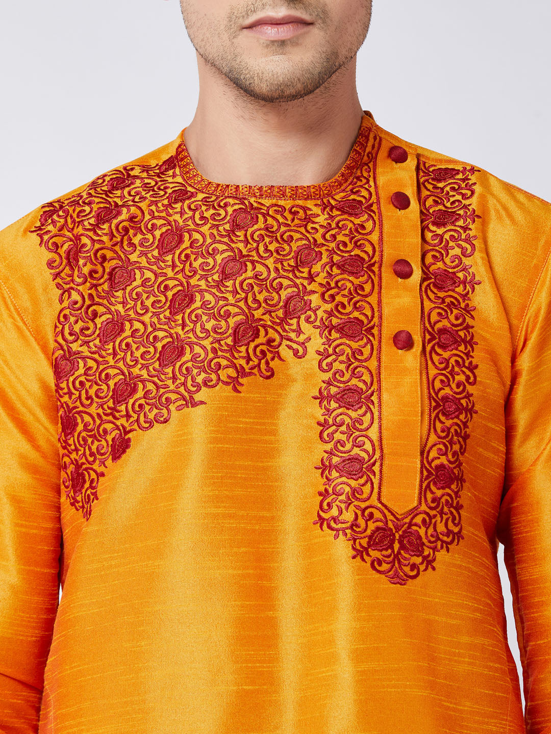 VASTRAMAY Men's Orange Silk Blend Kurta