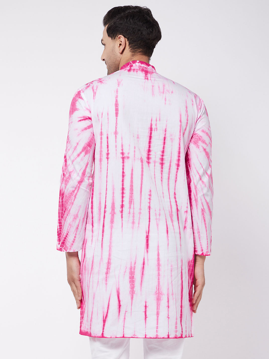 VASTRAMAY Men's Pink and White Tie and Dye Kurta