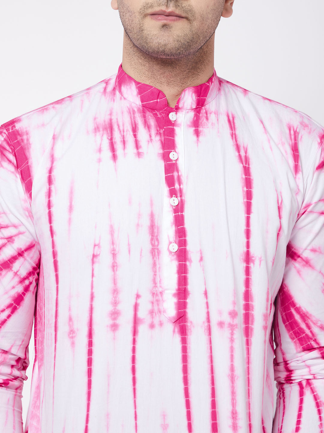 VASTRAMAY Pink And White Tie- Dye Kurta Baap Beta Set