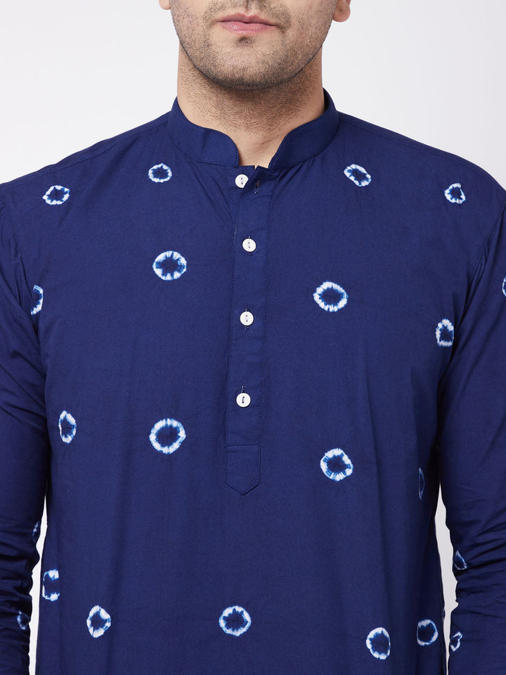 VASTRAMAY Men's Blue and White Tie and Dye Kurta