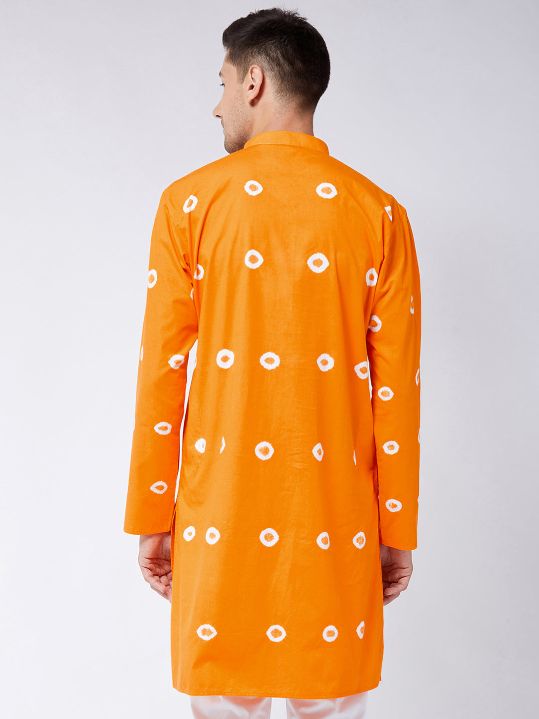 VASTRAMAY Orange Bandhni Print Kurta Baap Beta Set