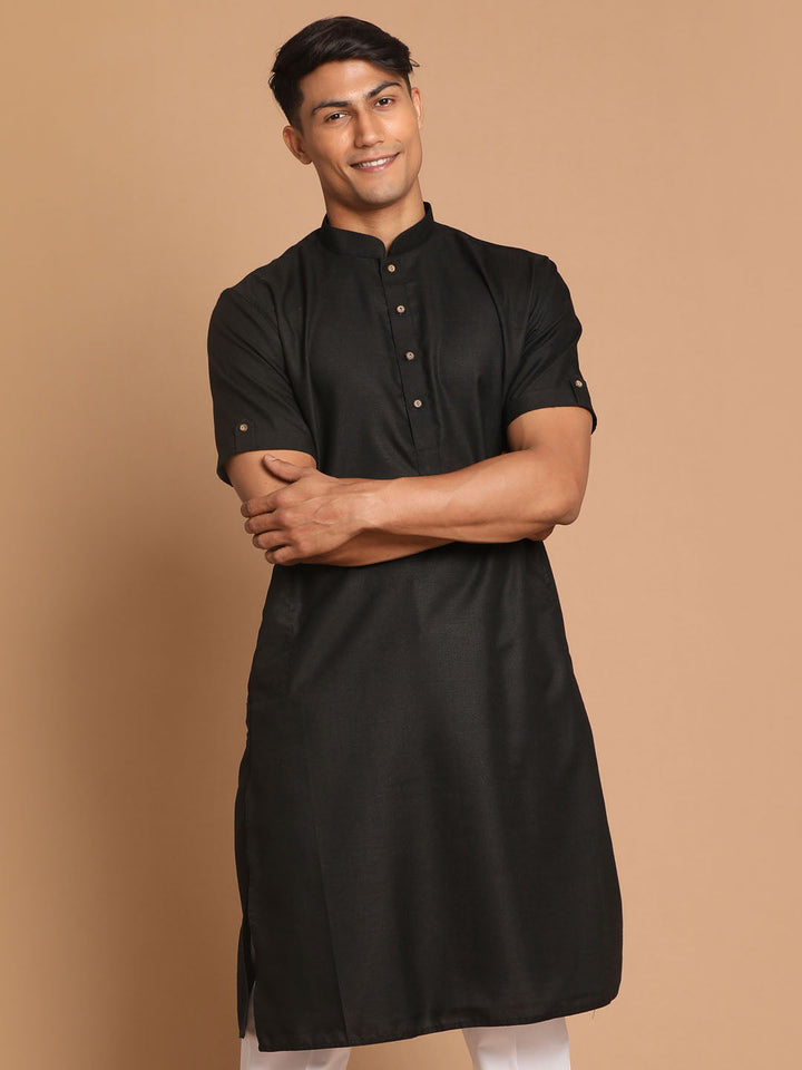 VM BY VASTRAMAY Men's Black Solid Kurta