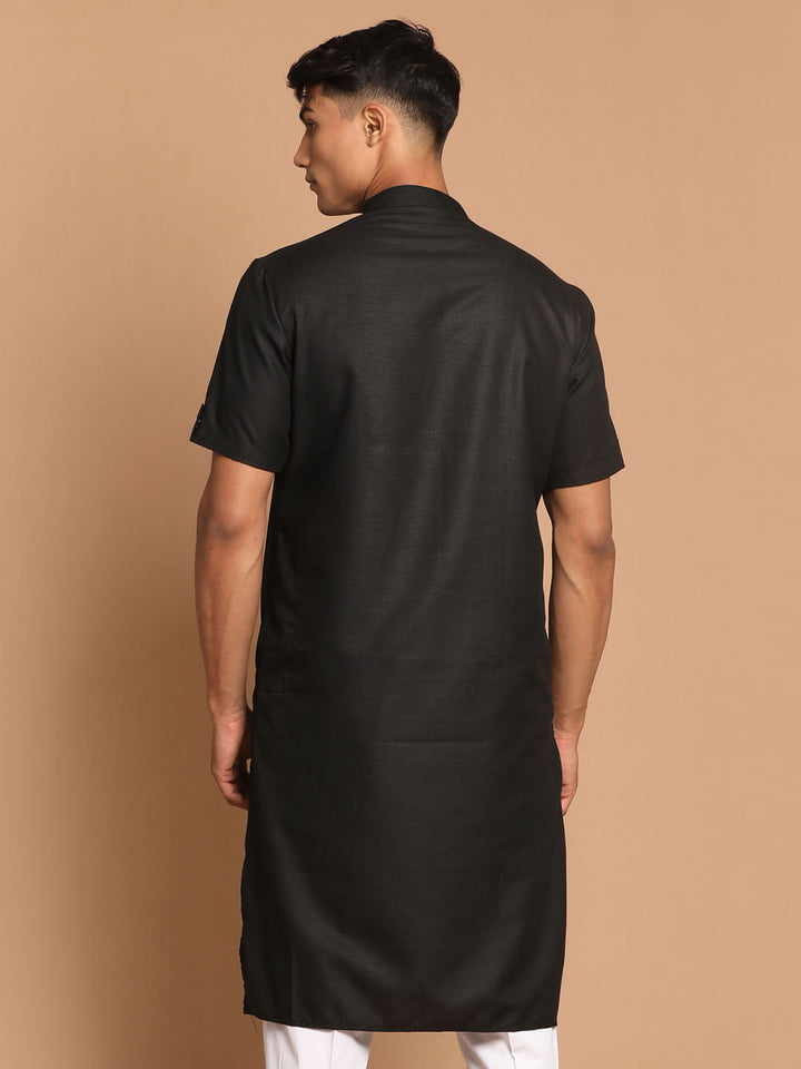 VM BY VASTRAMAY Men's Black Solid Kurta