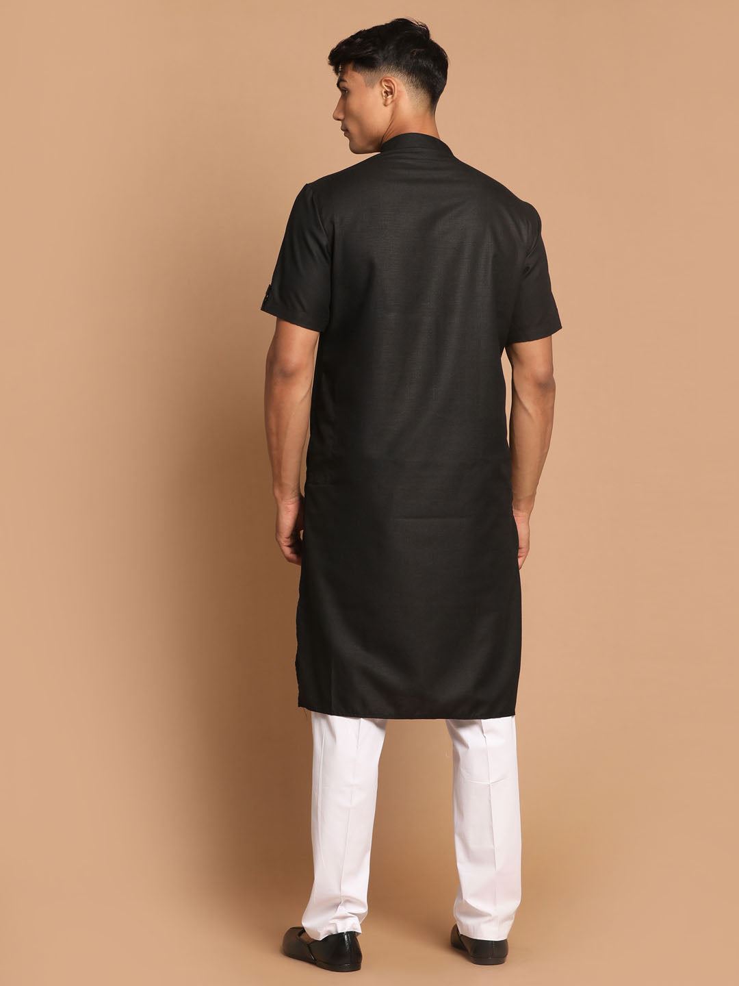 VM By VASTRAMAY Men's Black Solid Kurta with White  Pyjamas