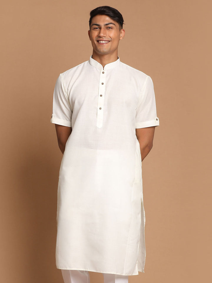 VM BY VASTRAMAY Men's Cream Solid Kurta