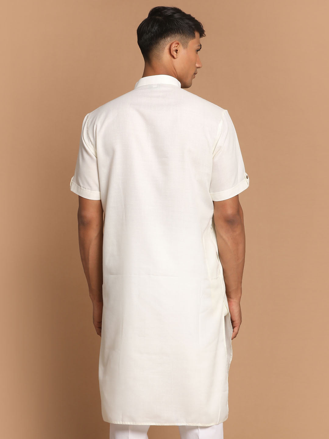 VM BY VASTRAMAY Men's Cream Solid Kurta