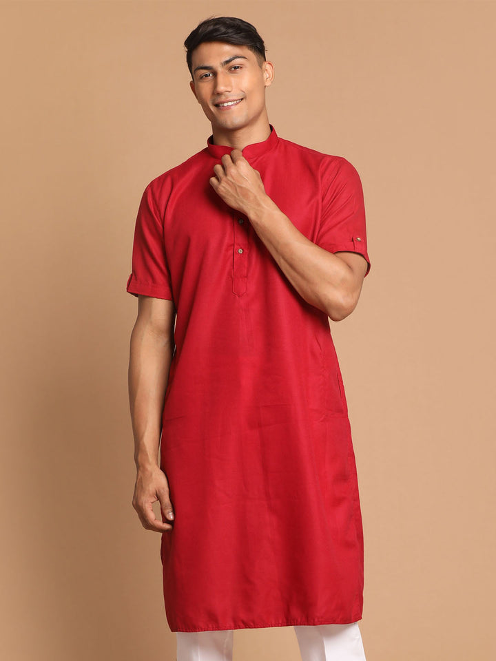 VM By VASTRAMAY Men's Maroon Solid Kurta