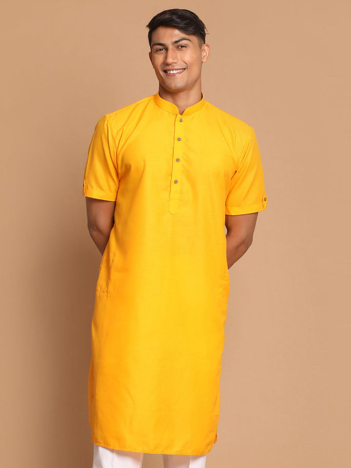 VM BY VASTRAMAY Men's Mustard Solid Kurta