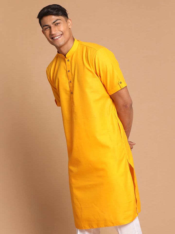 VM BY VASTRAMAY Men's Mustard Solid Kurta