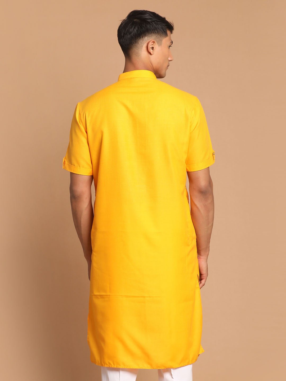 VM BY VASTRAMAY Men's Mustard Solid Kurta