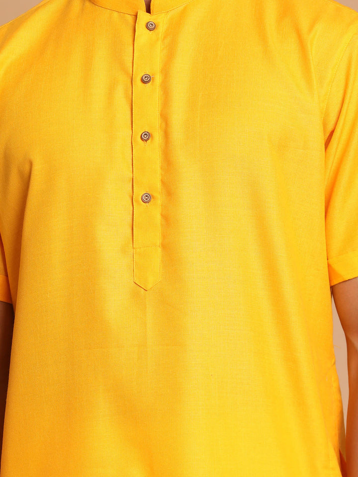 VM BY VASTRAMAY Men's Mustard Solid Kurta