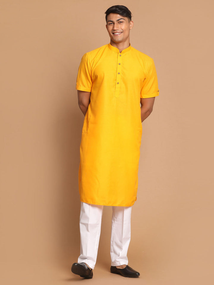 VM By VASTRAMAY Men's Mustard Kurta with White Pyjama Set