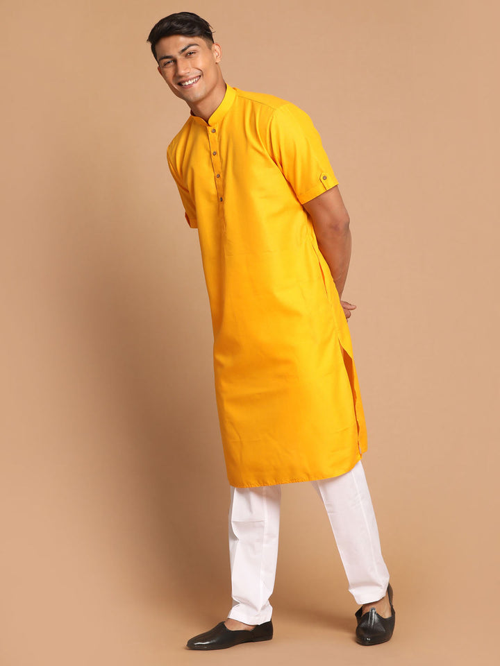 VM By VASTRAMAY Men's Mustard Kurta with White Pyjama Set