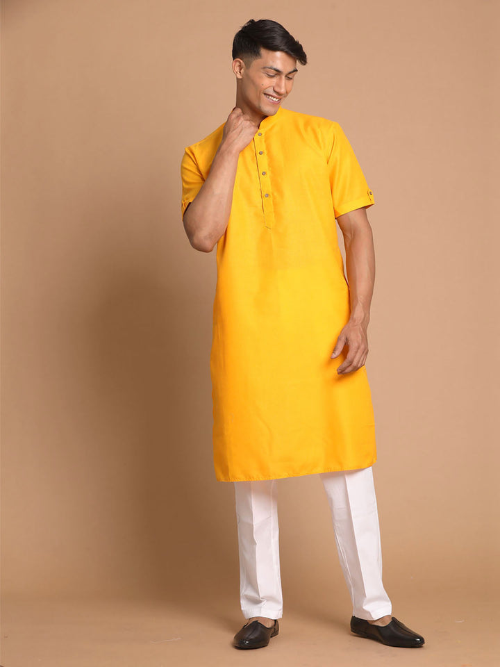 VM By VASTRAMAY Men's Mustard Kurta with White Pyjama Set