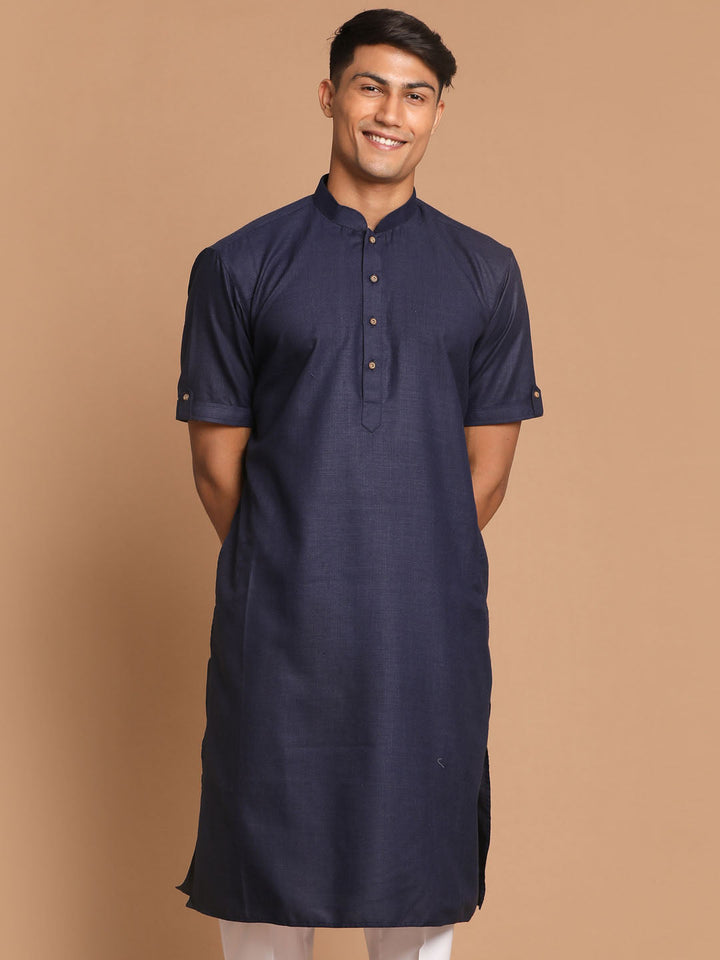 VM BY VASTRAMAY Men's Navy Blue  Solid Kurta