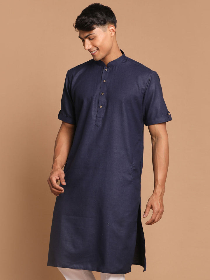 VM BY VASTRAMAY Men's Navy Blue  Solid Kurta