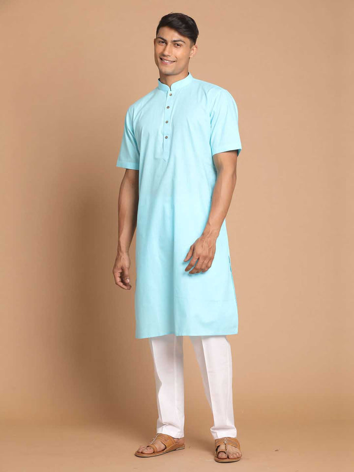 VASTRAMAY Men's Blue Solid Kurta