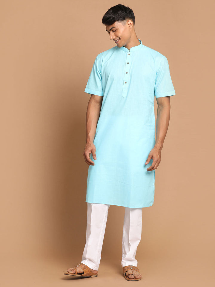 VASTRAMAY Men's Blue  Solid Kurta with Pyjamas