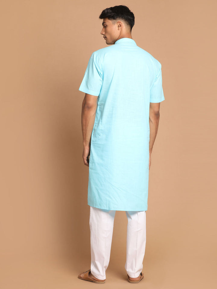 VASTRAMAY Men's Blue  Solid Kurta with Pyjamas