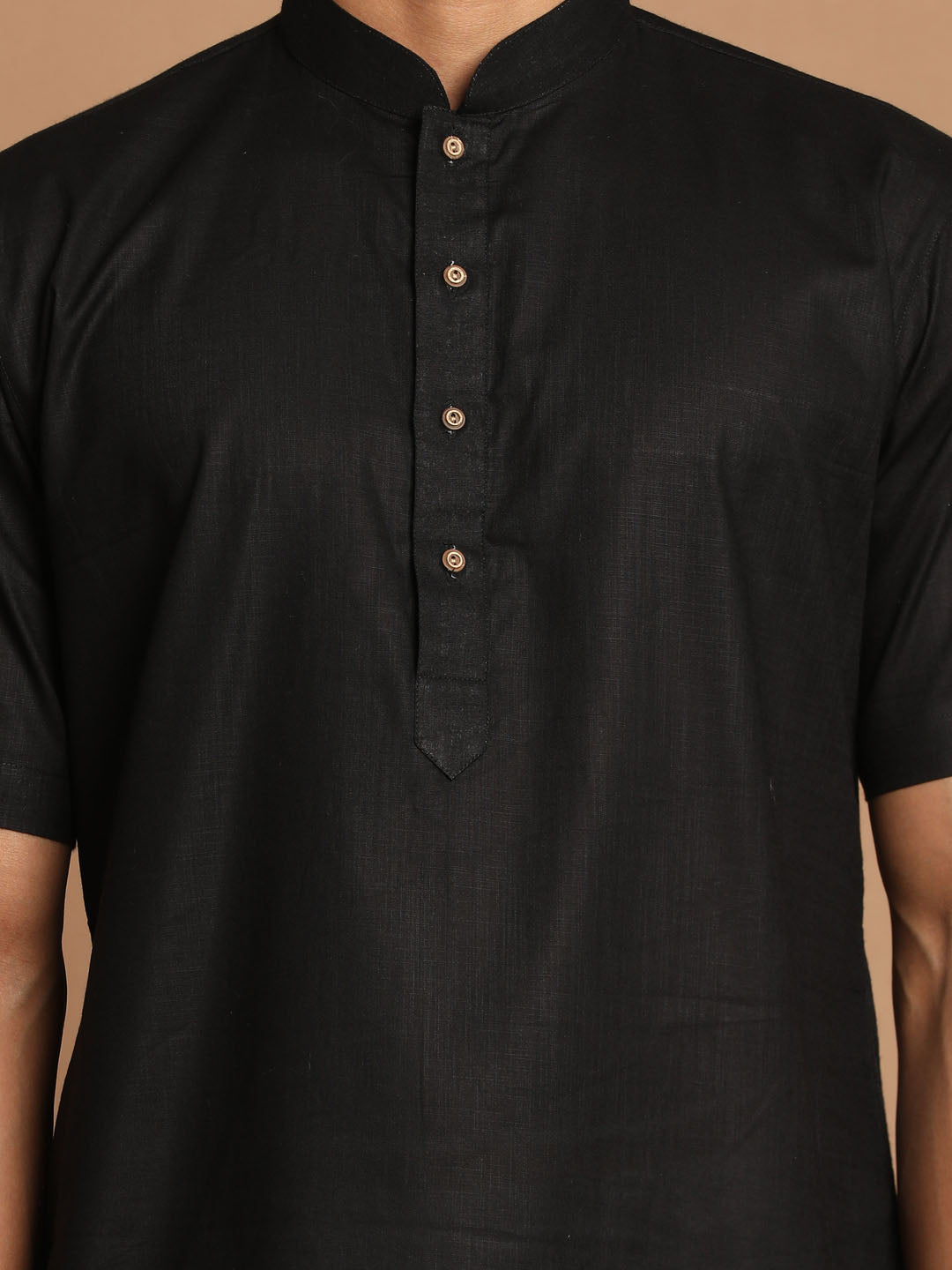 Men's Black Cotton Kurta And Mundu Set