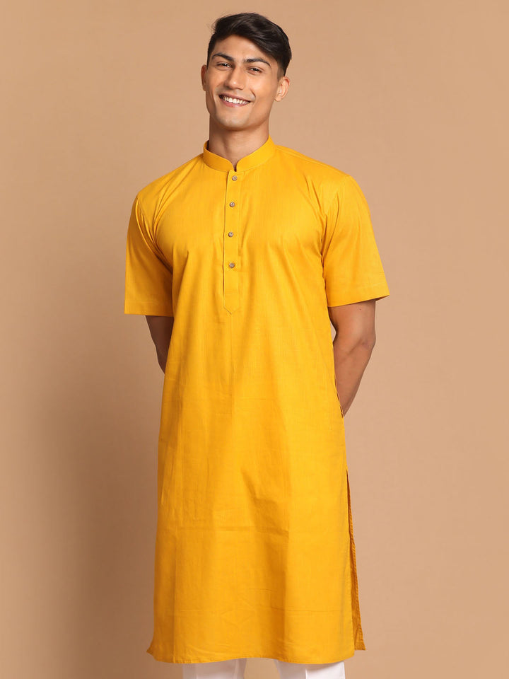 VASTRAMAY Men's Mustard Solid Kurta