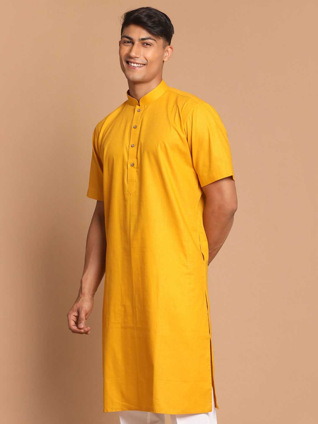 VASTRAMAY Men's Mustard Solid Kurta