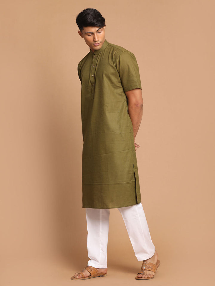 VASTRAMAY Men's Olive Green Solid Kurta with Pyjamas