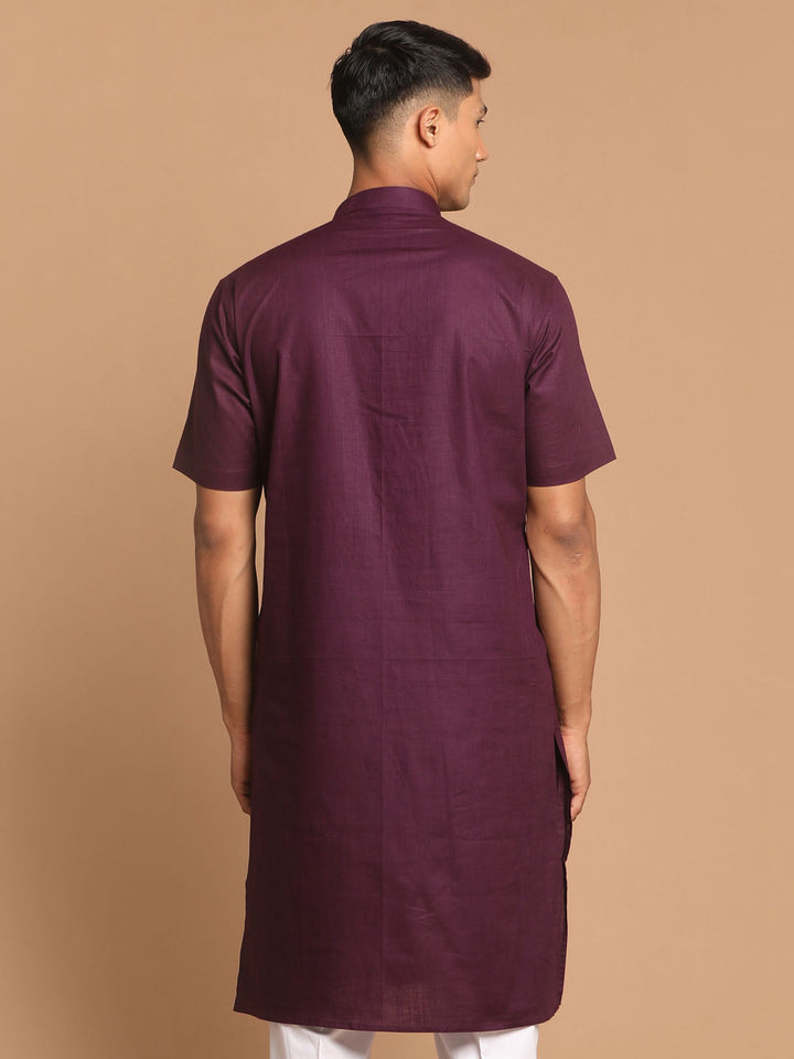 VASTRAMAY Men's Purple Solid Kurta with traditional Indian design and buttoned placket