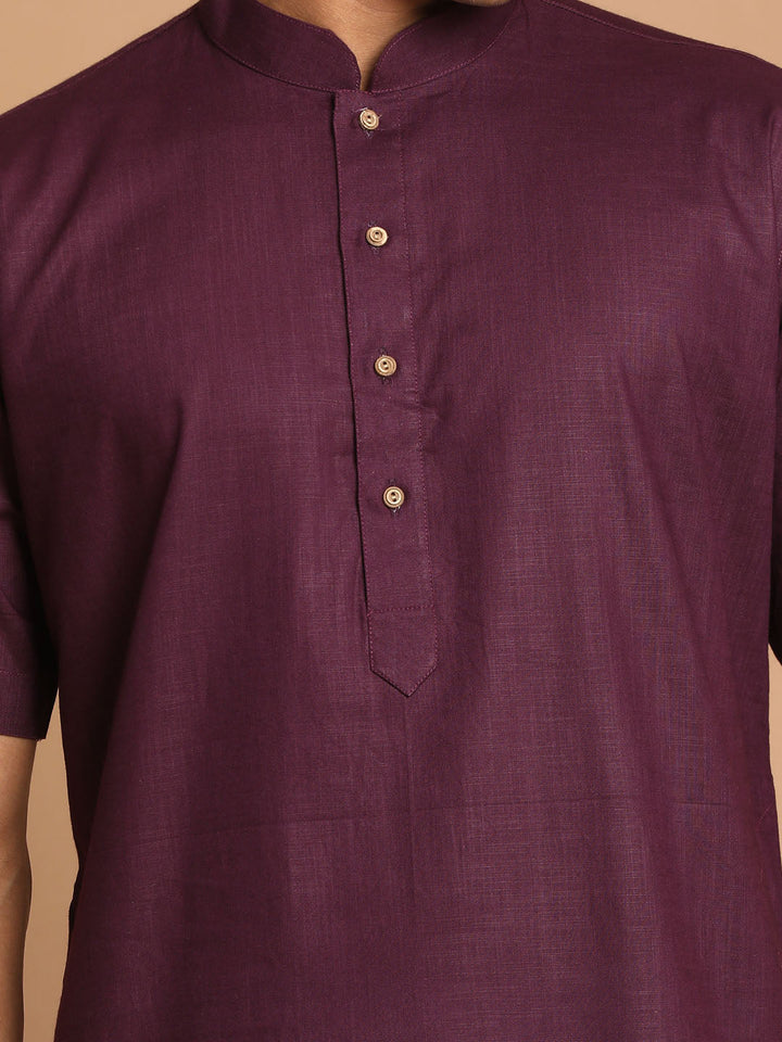 VASTRAMAY Men's Purple Solid Kurta - Traditional Indian men's long tunic in elegant purple color