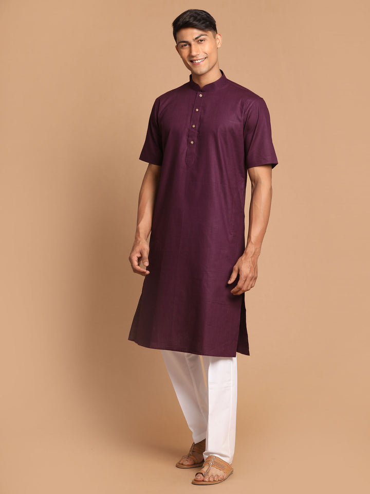 VASTRAMAY Men's Purple  Solid Kurta with Pyjama Set