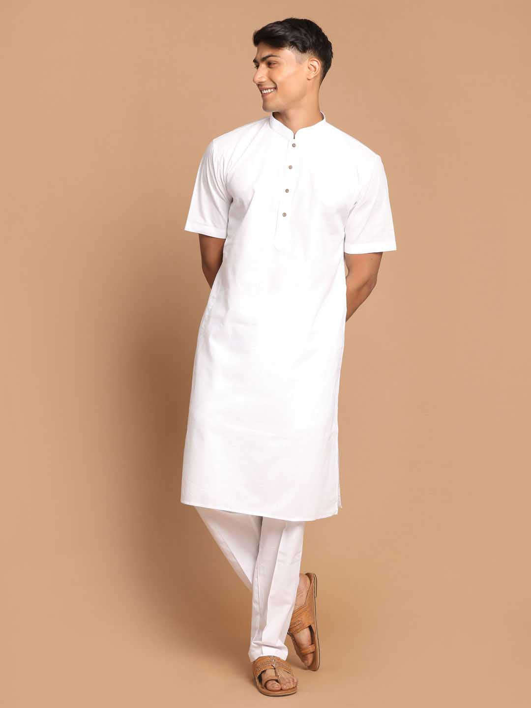 VASTRAMAY Men's White Solid Kurta