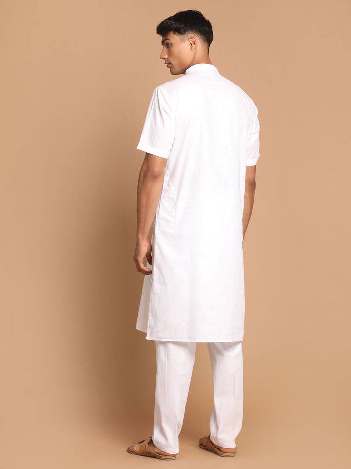 VASTRAMAY Men's White Solid Kurta with Pyjamas