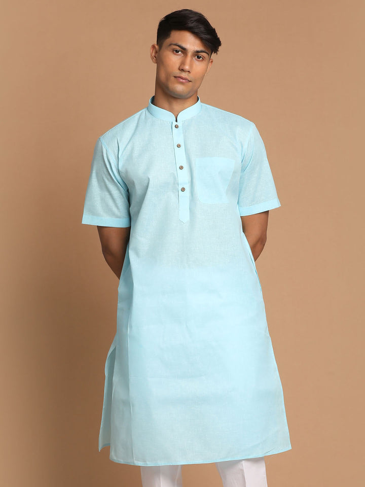 VM By VASTRAMAY Men's Blue Solid Kurta