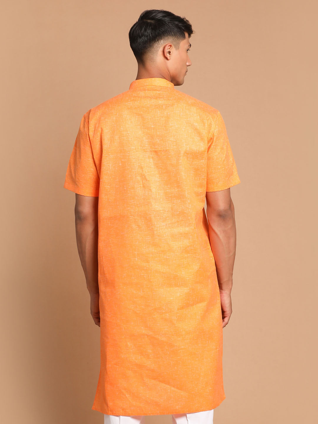 VM By VASTRAMAY Men's Orange Cotton Blend Solid Kurta