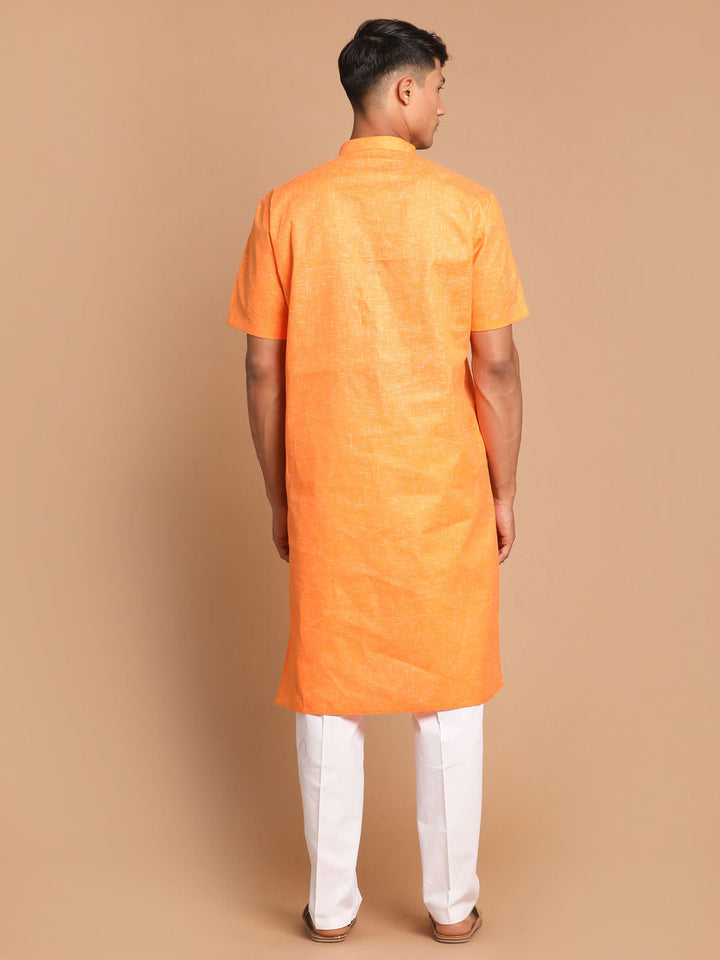 VM BY VASTRAMAY Men's Orange Solid Kurta with White Pyjamas