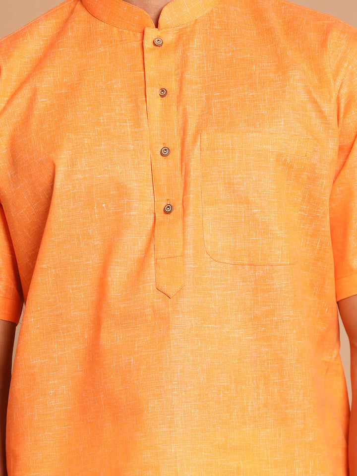 VM BY VASTRAMAY Men's Orange Solid Kurta with White Pyjamas