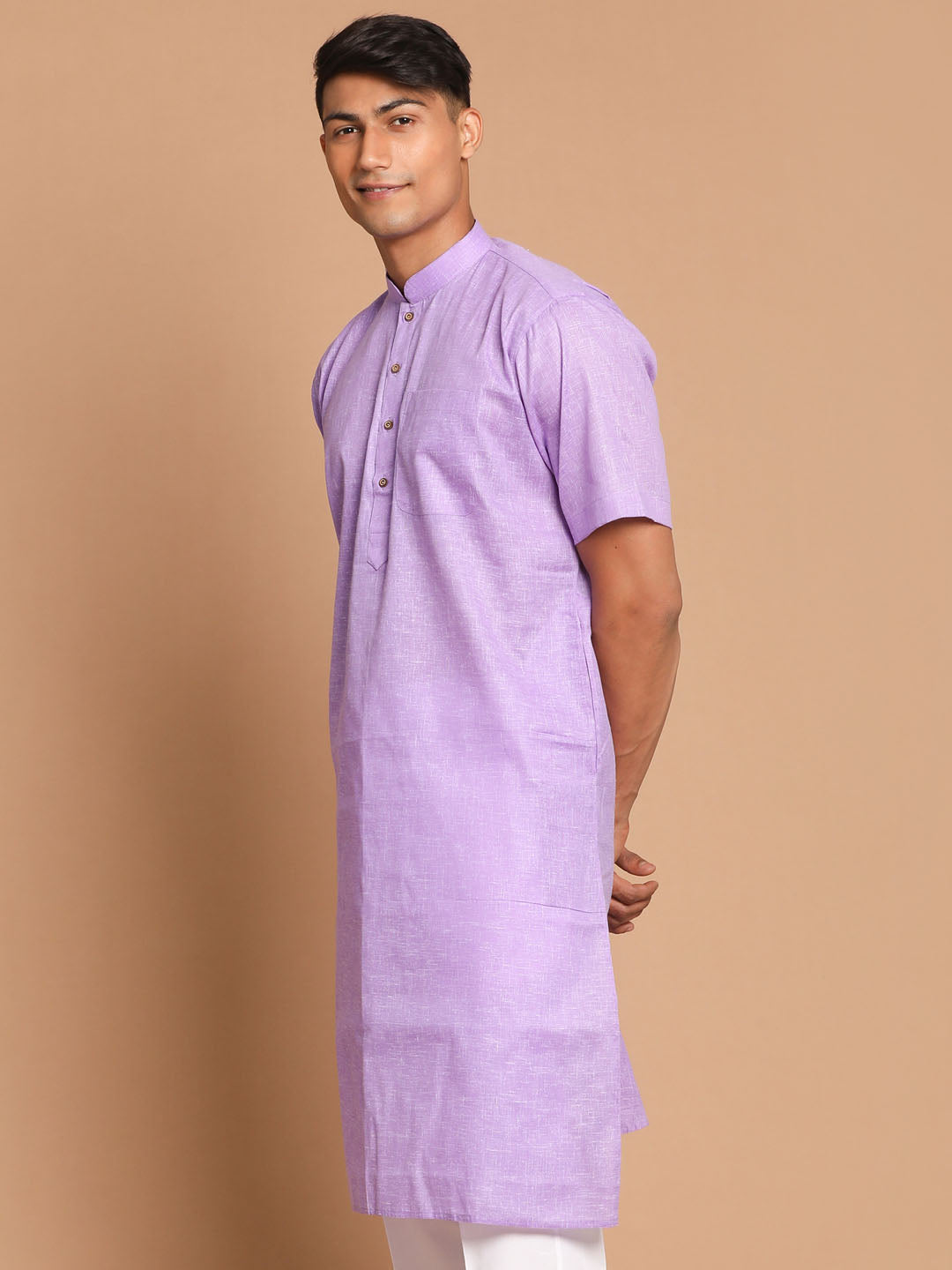 VM By VASTRAMAY Men's Purple Solid Kurta