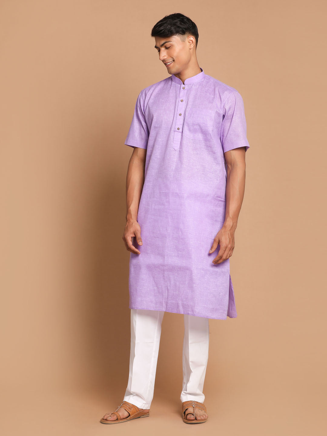 VM By VASTRAMAY Men's Purple Solid Kurta