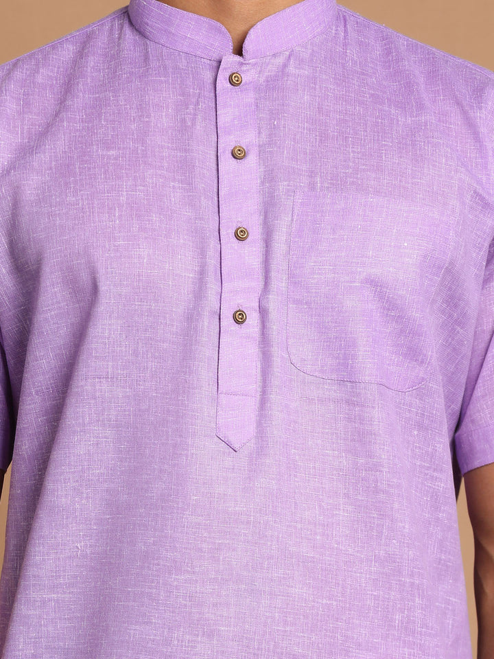 VM By VASTRAMAY Men's Purple Cotton Kurta And Mundu Set