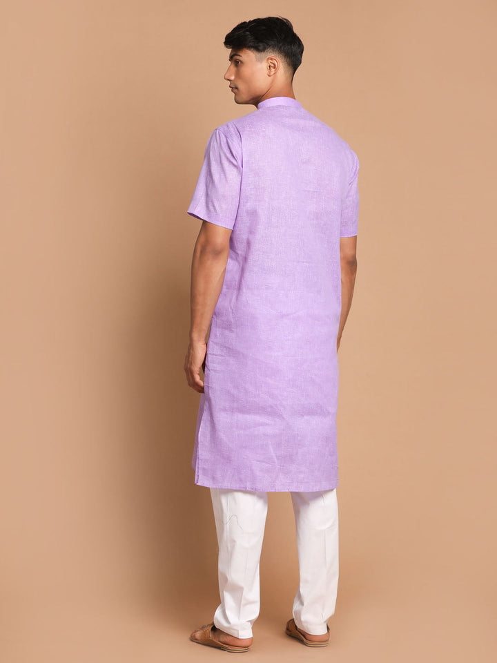 VM BY VASTRAMAY Men's Purple Solid Kurta with White Pyjama Set