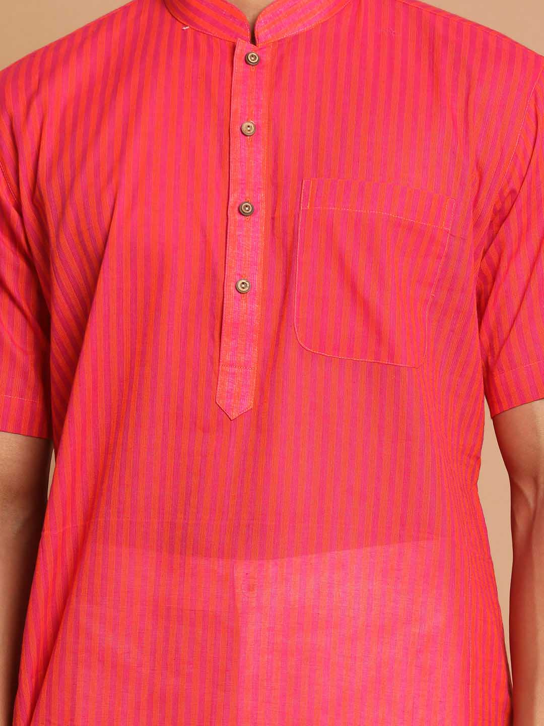 VASTRAMAY Men's Pink Color Striped Kurta