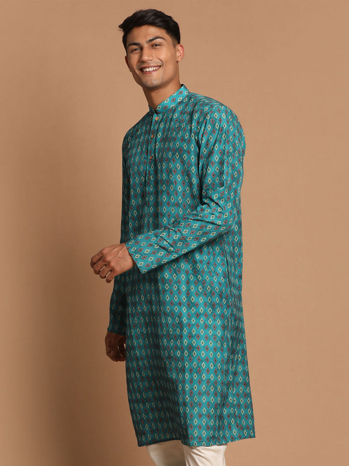 VASTRAMAY Men's Green Printed Kurta