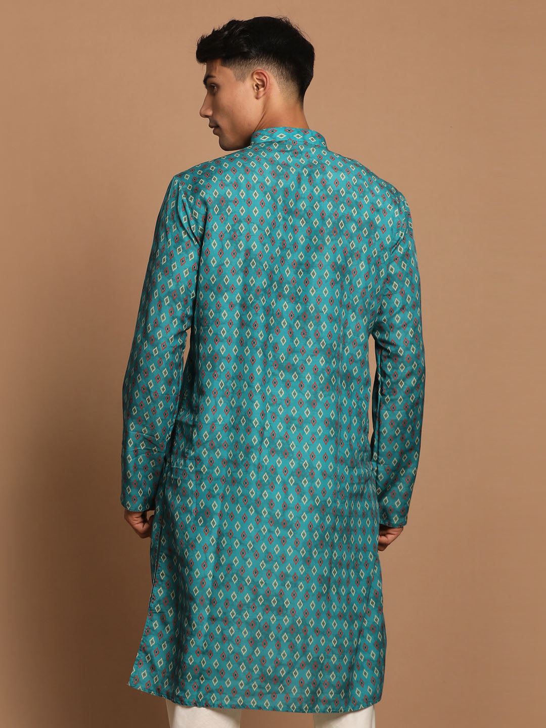 VASTRAMAY Men's Green Printed Kurta