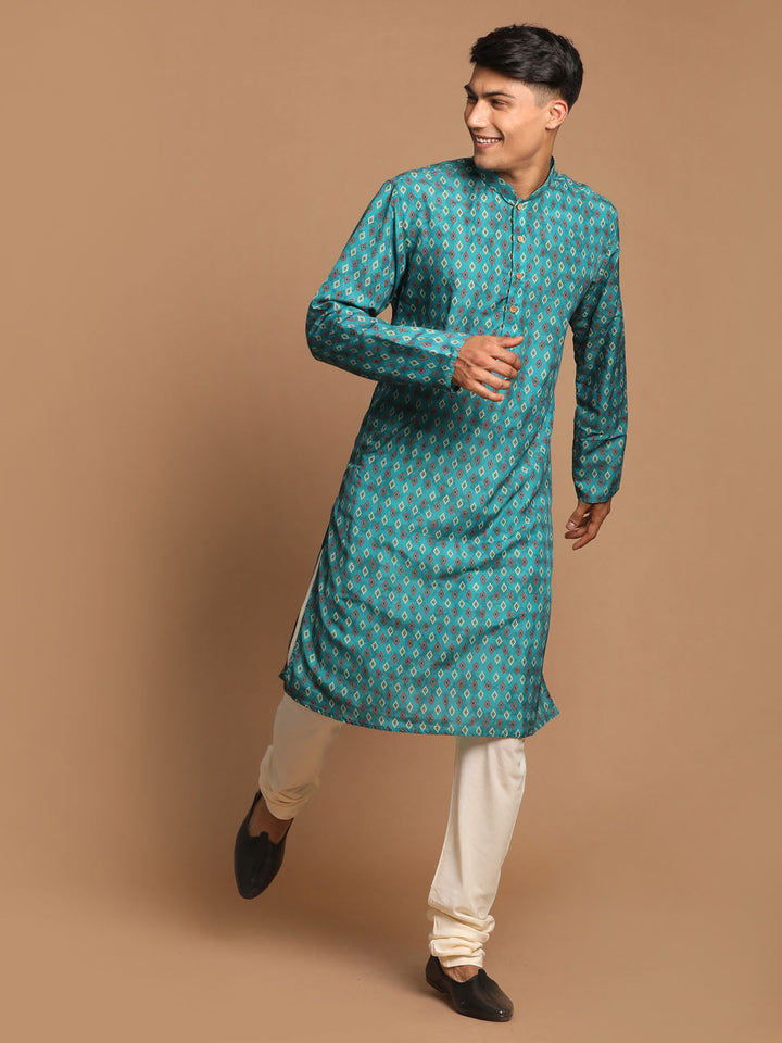 VASTRAMAY Men's Green Printed Kurta