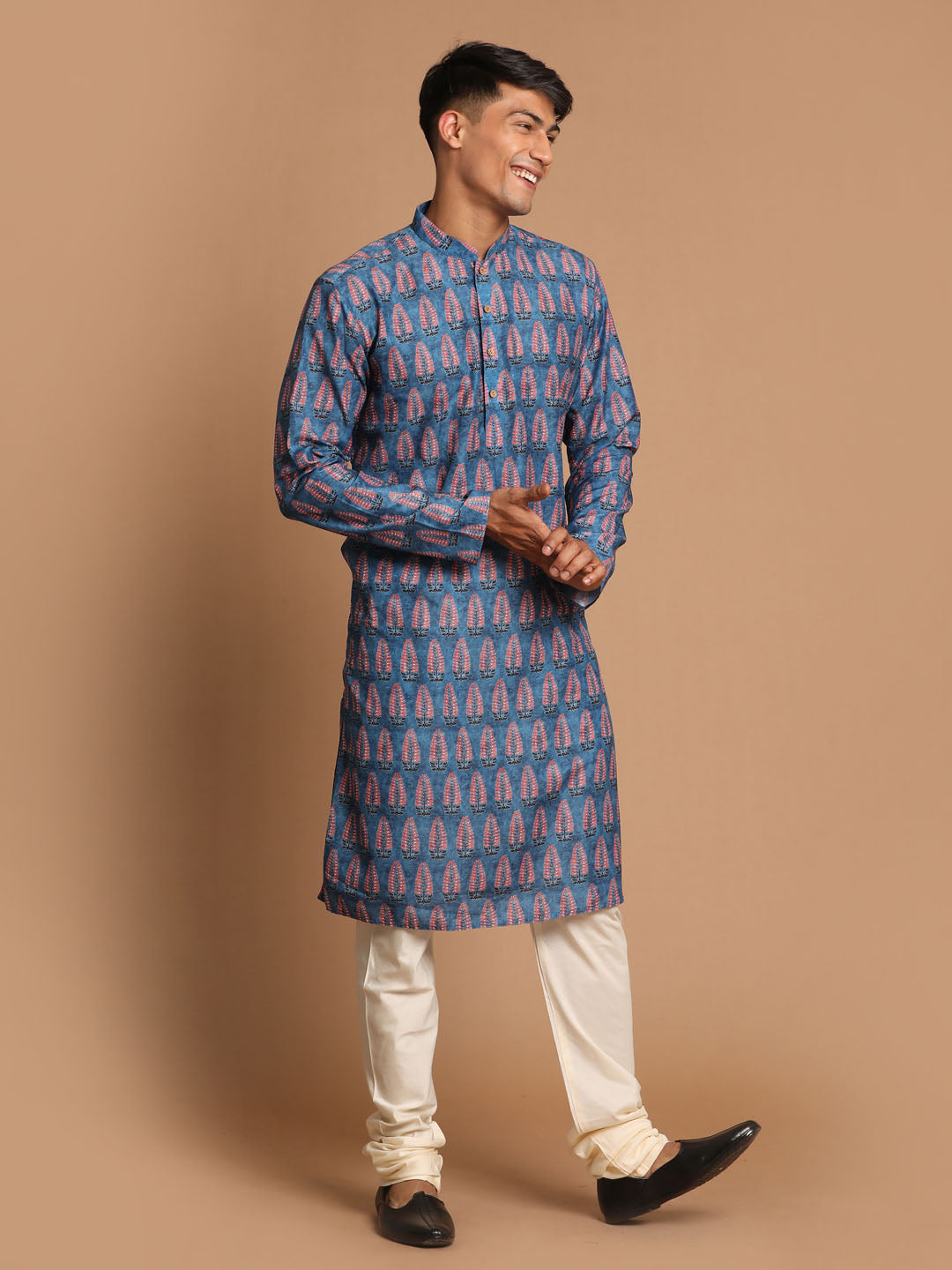 VASTRAMAY Men's Blue Printed Kurta