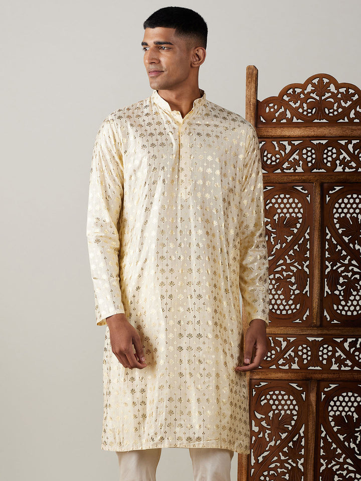 VASTRAMAY Men's Gold Foil Printed Kurta