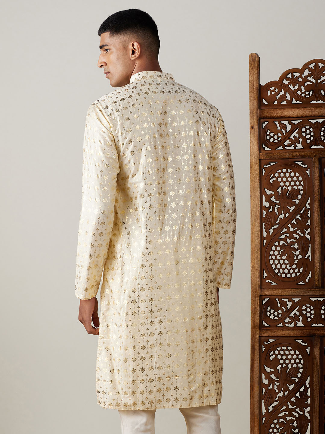 VASTRAMAY Men's Gold Foil Printed Kurta