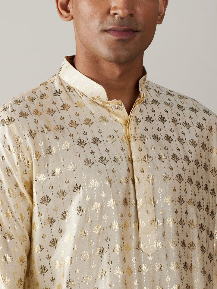 VASTRAMAY Men's Gold Foil Printed Kurta